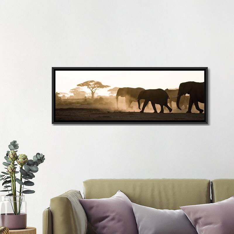 iCanvas "Africa, Kenya, Amboseli National Park. Backlit elephants on
